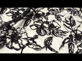 Tulle noir brodé de perles - EB1100