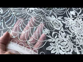 Dentelle Raschel à paillettes ivoire - EB3047