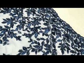 Tulle brodé perlé bleu marine - EB1058