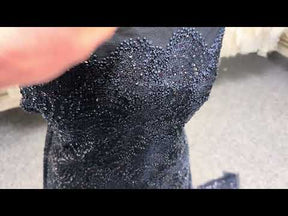 Tulle brodé de perles 3D bleu marine - EB1021