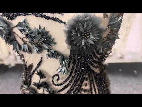 Navy Blue Beaded Lace - Edie