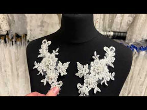 Appliques en dentelle perlée ivoire - T693