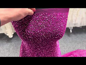 Tulle brodé de perles fuchsia - EB1012
