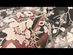 Dentelle florale à paillettes ivoire - EB3019