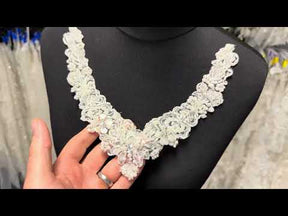 Appliqué perlé ivoire/argent - T608