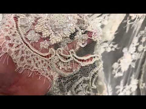 Dark Ivory Hand Beaded Raschel Lace - Ashley
