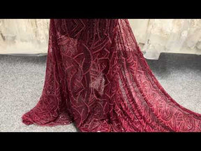 Tulle Brodé Perlé Lie de Vin - EB1056