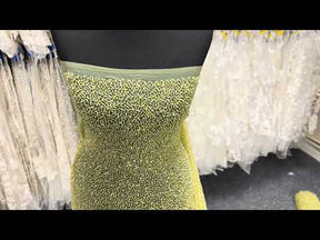 Tulle brodé de perles vert citron - EB1012