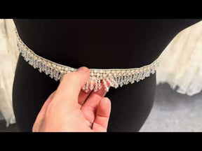 Bordure perlée en cristal ivoire et argent - T823