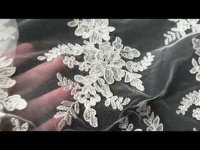 Dentelle brodée ivoire à cordon - P233