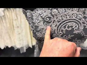 Tulle gris foncé brodé de perles en 3D - EB1030