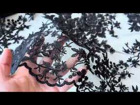 Dentelle florale à paillettes noires - EB3018