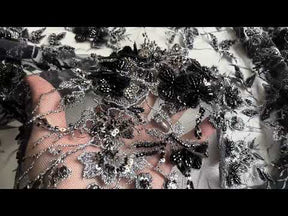 Dentelle brodée noire et argentée - Aretha