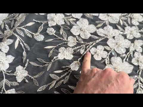 Tulle brodé perlé ivoire - EB1080