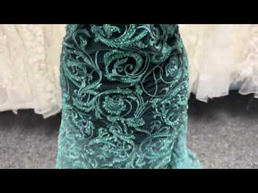 Tulle brodé perlé vert jade clair - EB1091