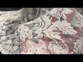Dentelle Raschel perlée à la main ivoire - Severiano