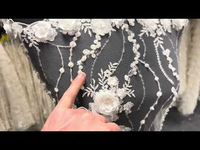 Tulle ivoire 3D perlé - EB1008