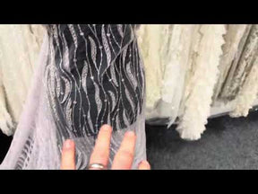 Tulle brodé de perles lavande - EB1068