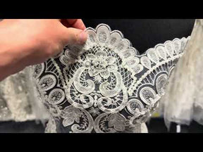 Tulle brodé de perles ivoire - EB1027