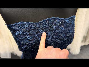 Tulle brodé perlé bleu marine - EB1058