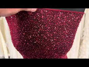 Tulle brodé de perles couleur vin - EB1012