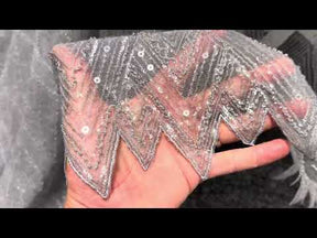 Tulle gris clair brodé de perles - EB1046