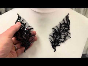 Applications en dentelle perlée noire - MT4012