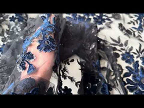 Dentelle en velours noir et marine 3D - EB3056