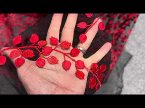 Dentelle brodée 3D rouge et noire - EB5034