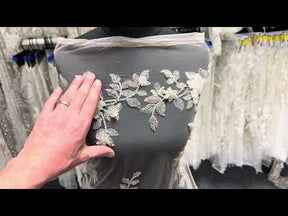 Tulle clair brodé de perles argentées - EB1105