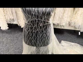 Ivory Sequin Geometric Lace - EB3024