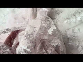 Dentelle de Chantilly Rose Poudré et Argentée - P186