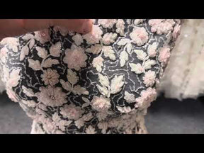 Dentelle perlée ivoire et rose - Cantida