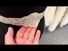 Garniture en perles et sequins cristal lourds - Cristal/Ivoire/Argent - T228