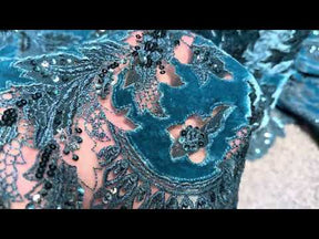 Dentelle en velours 3D turquoise - EB3023