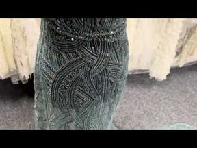 Tulle vert fumé brodé de perles - EB1056