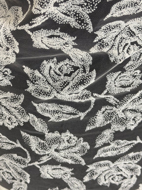 Dentelle florale ivoire à motif floqué français - Rebelle