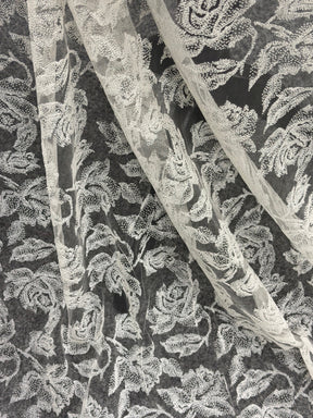 Dentelle florale ivoire à motif floqué français - Rebelle