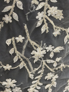 Dentelle brodée Ivoire/Argent - EB1073