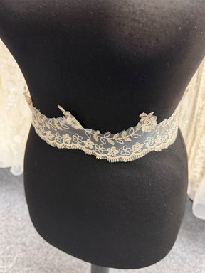 Bordure en dentelle brodée ivoire et champagne - T53