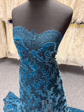 Dentelle en velours 3D turquoise - EB3023