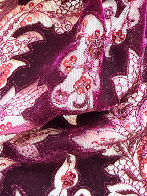Dentelle en velours 3D couleur vin - EB3023