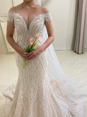 Dentelle ivoire perlée à la main - Leandra