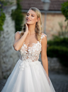 Dentelle 3D brodée blanche - Abiona