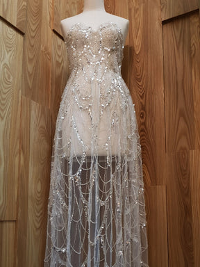Dentelle à paillettes ivoire - Zazzi