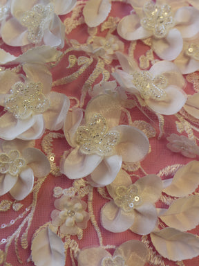 Dentelle 3D perlée ivoire - Daranka