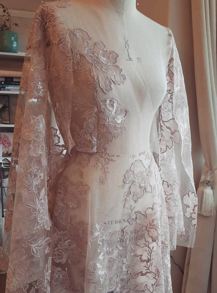 Dentelle Broderie Paillettes Rose - Palma