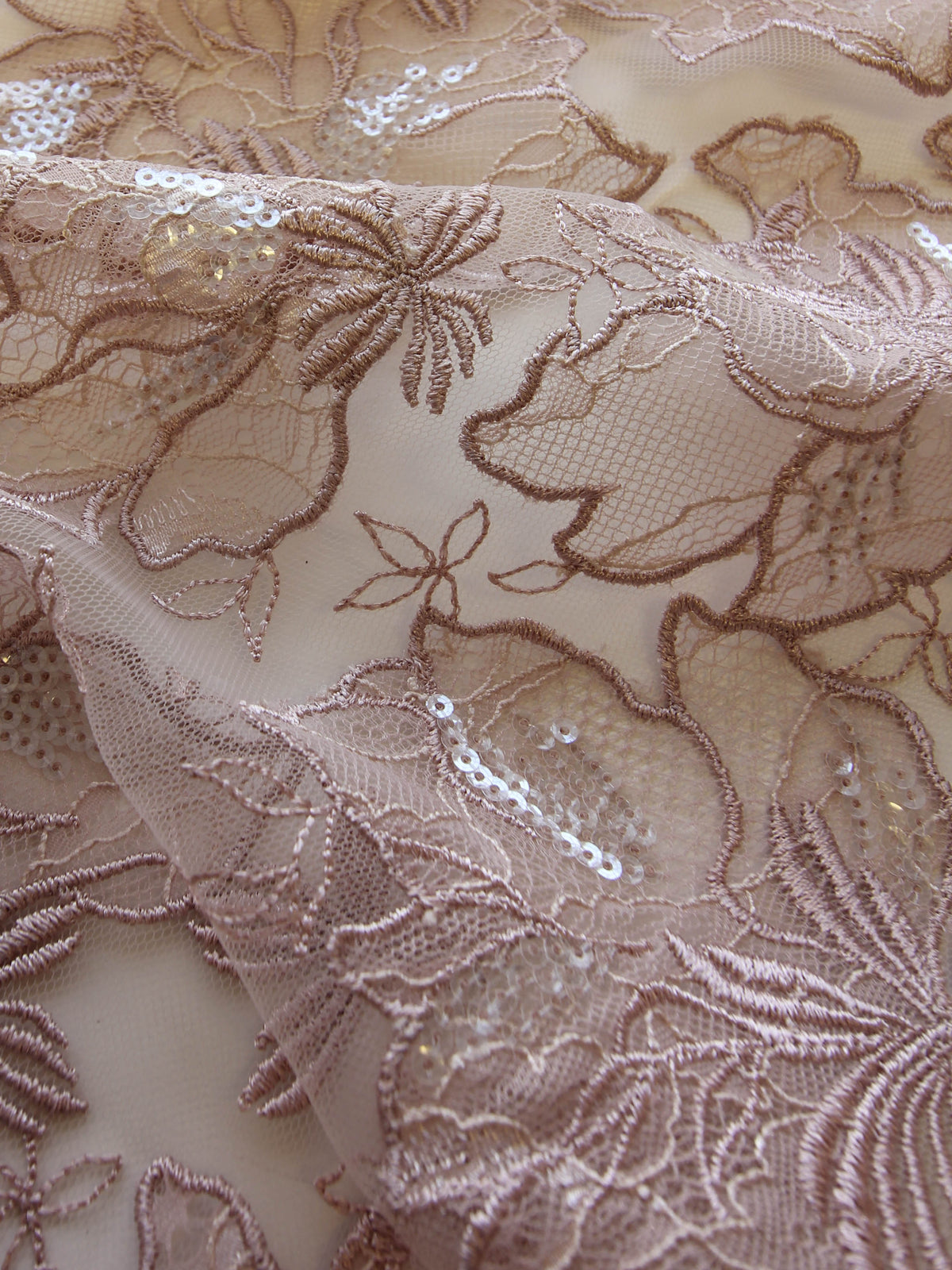 Dentelle Broderie Paillettes Rose - Palma