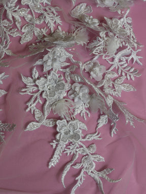 Dentelle 3D brodée blanche - Abiona