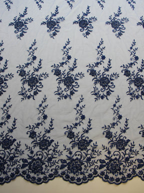 Dentelle de broderie perlée bleu royal - Halo